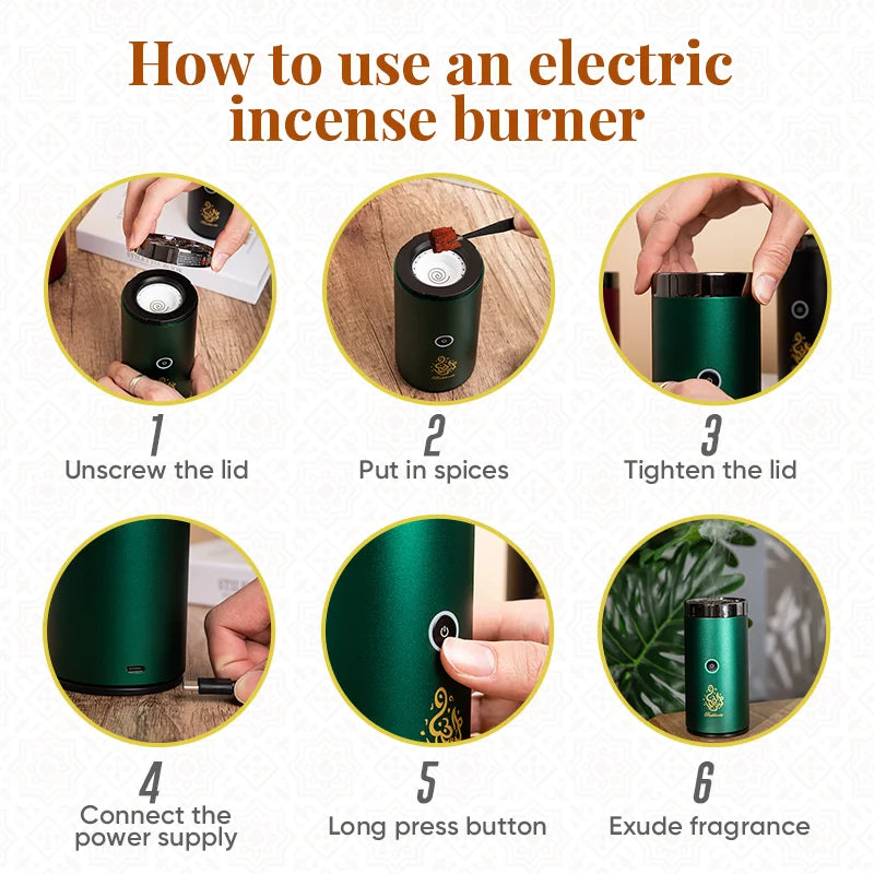 Mini Portable Electric Incense Burner USB Aroma Diffuser Arabian Rechargeable Incense Holder Censer Home Decoration